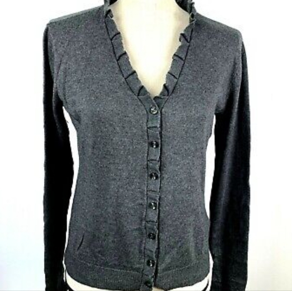 Kenneth Cole Reaction Cardigan Sweater Womens Small Gray Ruffle Edges large